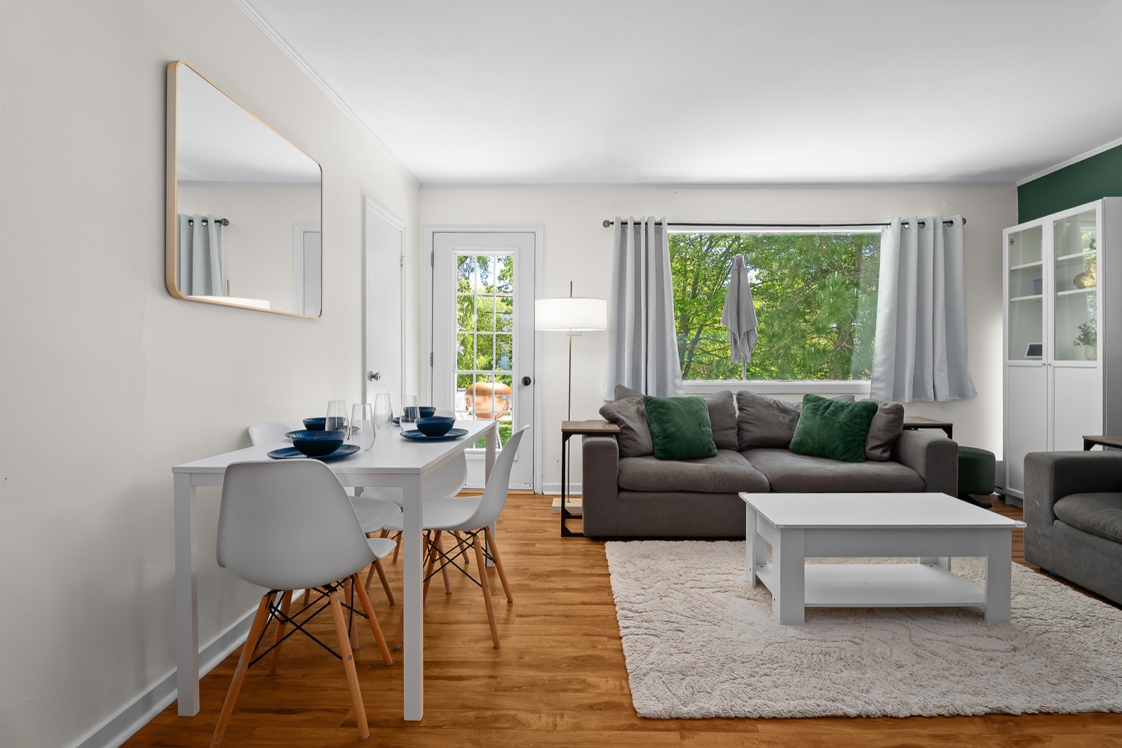 Dining area with a garden door to the deck
