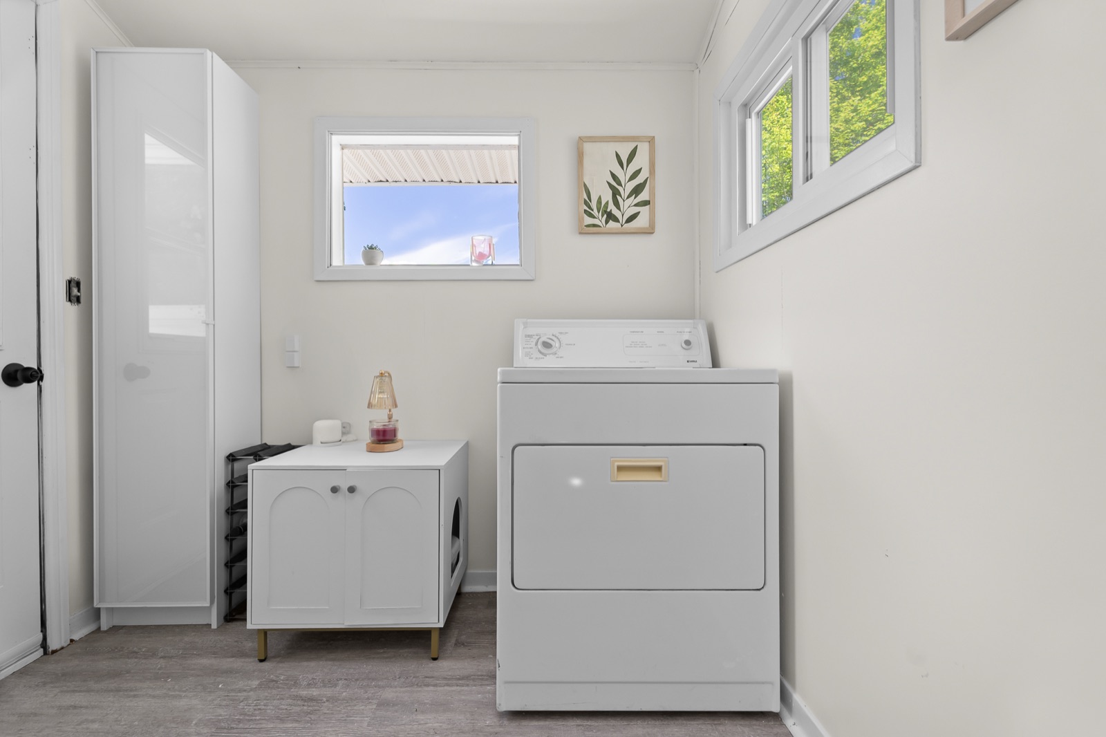 Laundry area with newer flooring