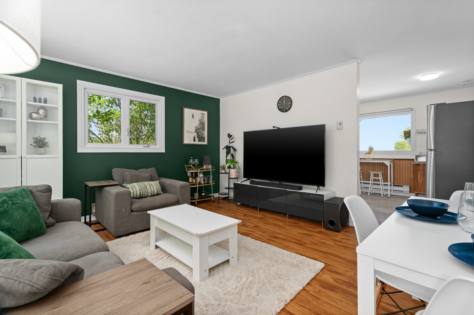Open-concept living area flowing into the kitchen